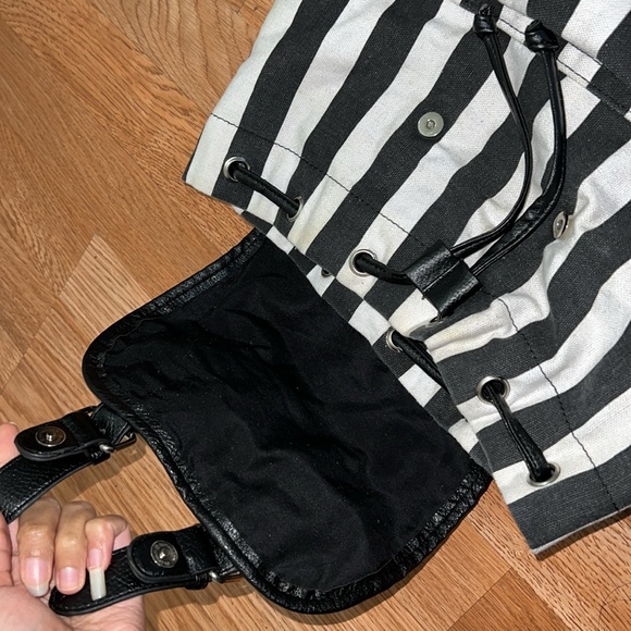 Striped Cloth Backpack With Faux Leather Detailing - Picture 4 of 11
